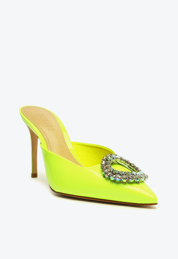 Sapato Mule Anna Verniz Verde Neon