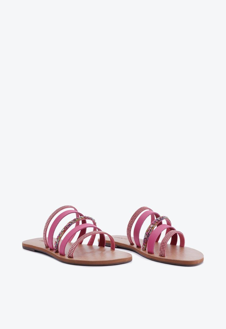 Rasteira Rosa Anacapri Multi Tiras Detalhe Strass
