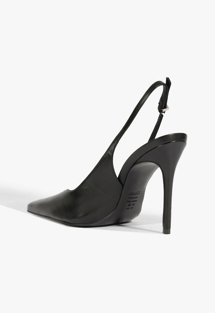 Slingback Couro Salto Alto Fino Preto