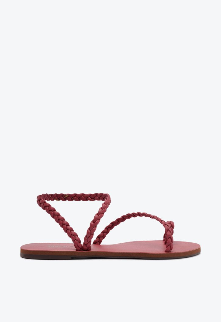 Rasteira Tira Trançada De Encaixe Rosa