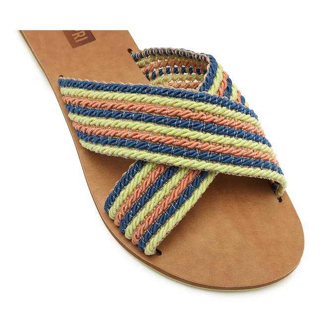 Rasteira Multicolorida Navy Palha Tiras Cruzadas
