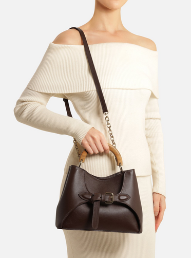 Bolsa Tote Marrom Couro Média Alça Madeira | ZZ MALL
