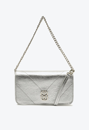 Bolsa Prateada Schutz Couro Shoulder