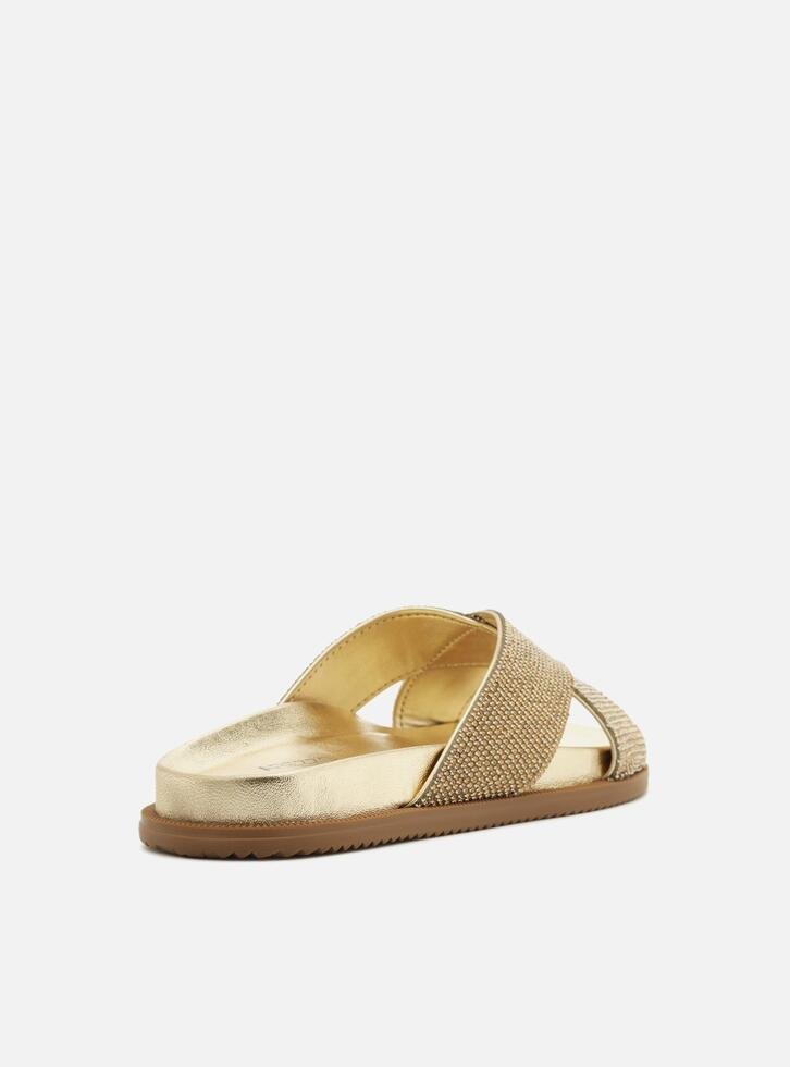 Slide Dourado Arezzo Tiras Largas Strass