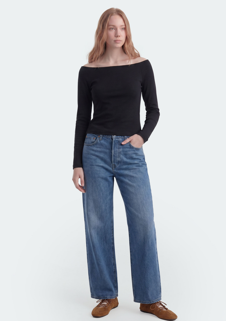 Blusa Preto Hering Teen Manga Longa Ombro A Ombro