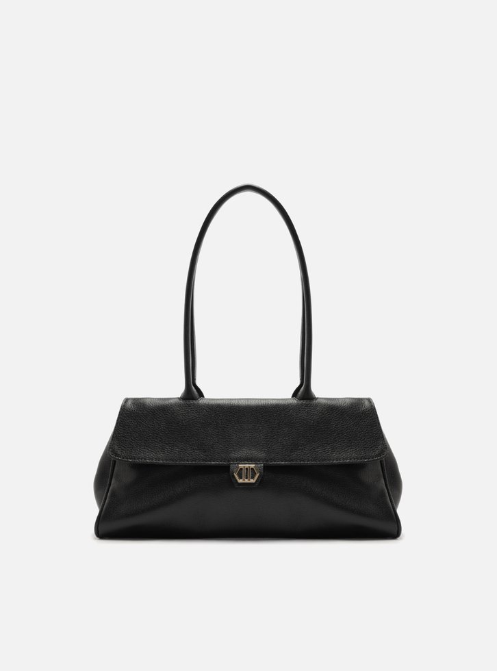 Bolsa Shoulder Couro Preta Média