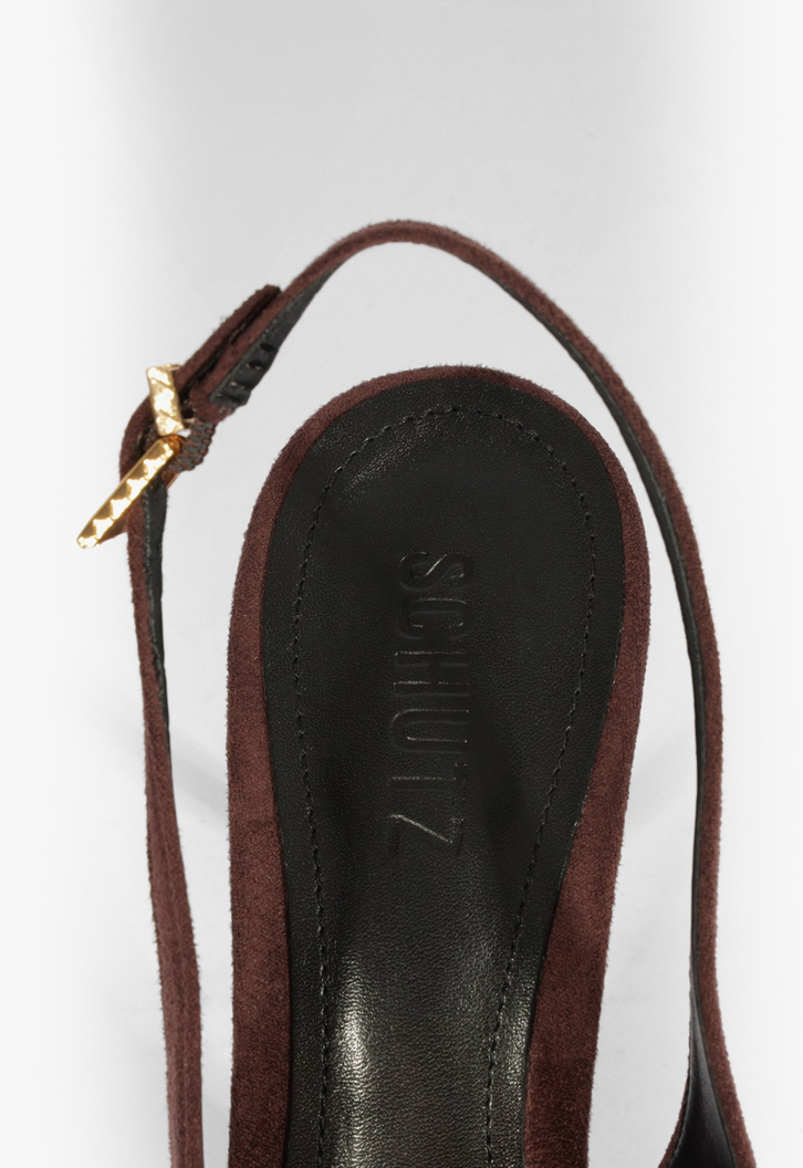 Slingback Salto Alto Fino Couro Marrom