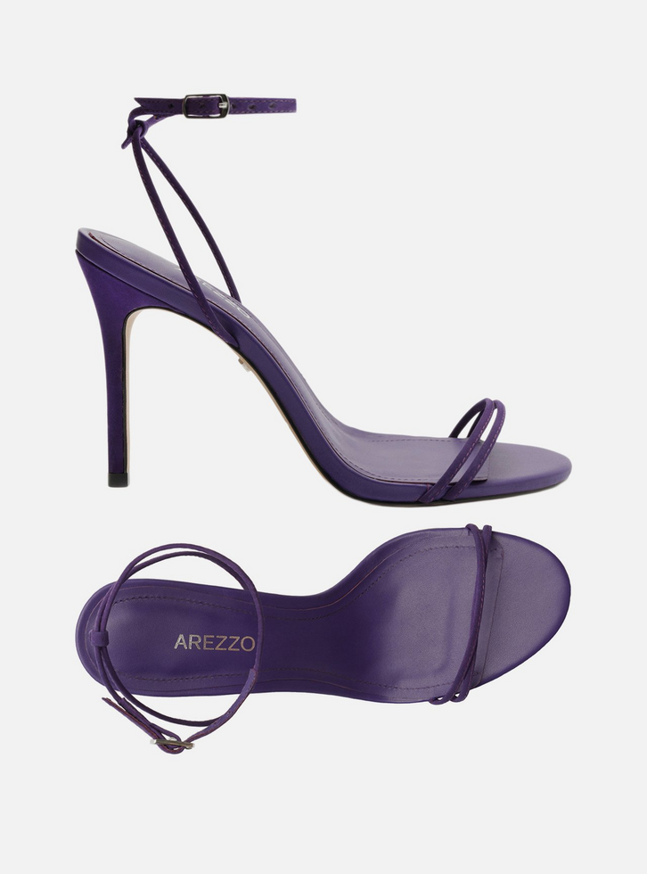 Sandália Roxa Nobuck Salto Fino Tiras Finas