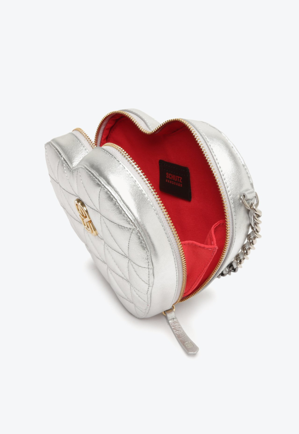Bolsa Tiracolo Prateada Schutz Love Couro | ZZ MALL