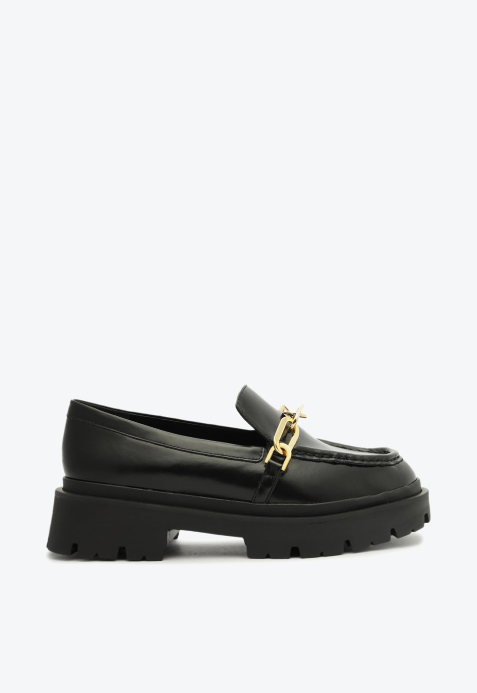 Mocassim Preto Arezzo Couro Tratorado Corrente Metal | ZZ MALL