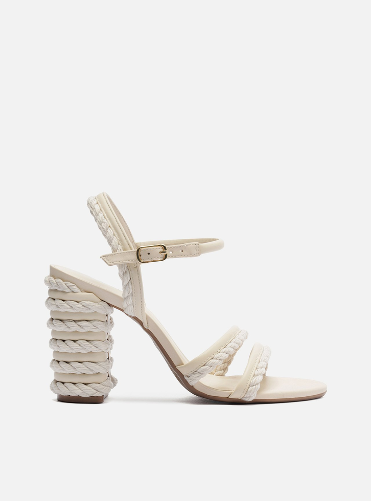 Sandália Off-White Salto Alto Cordão Bicolor