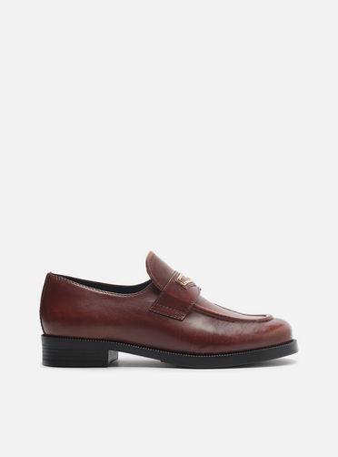 Mocassim Marrom Couro Bico Redondo Retrô Metal