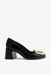 Scarpin Preto Arezzo Verniz Salto Bloco Fivela Grace