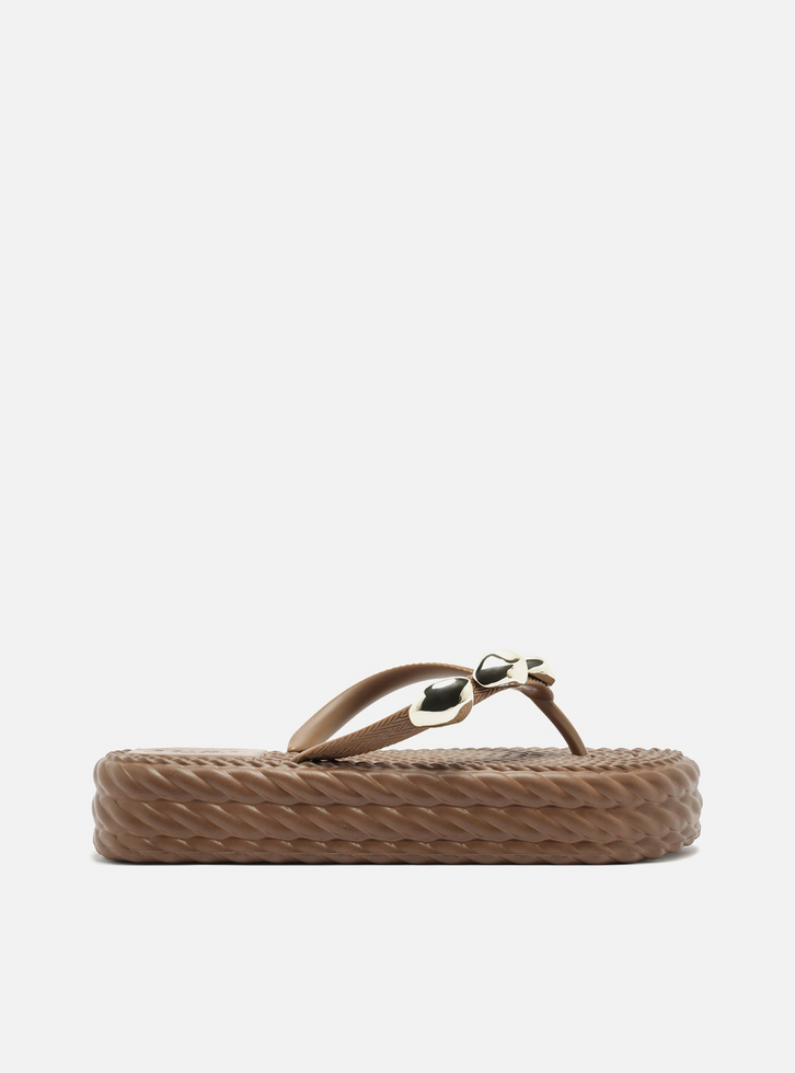 Sandália Marrom Flatform Marrocos Flip Flop Metal