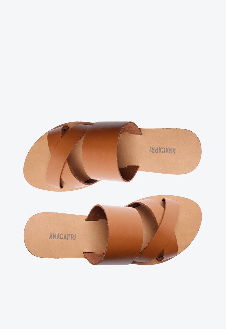 Rasteira Marrom Anacapri Couro Tira Tripla