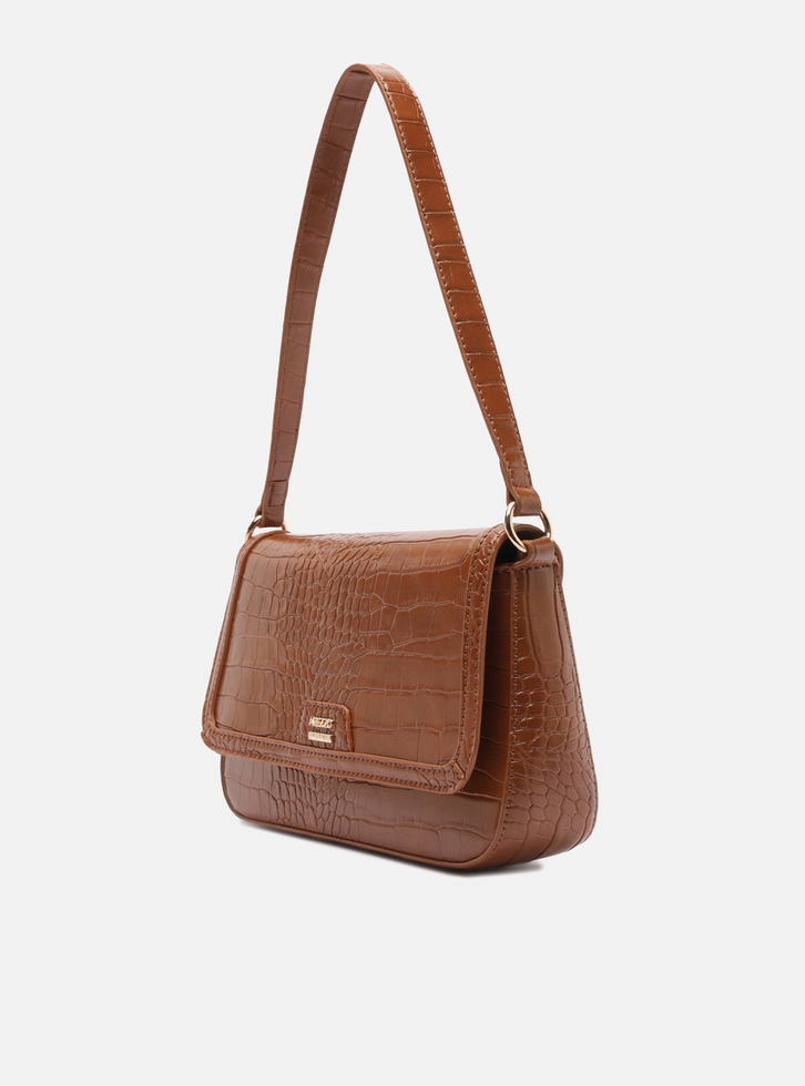 Bolsa Tiracolo Marrom Média Croco | ZZ MALL