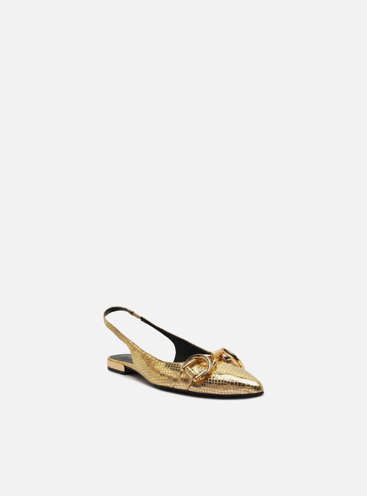 Sapatilha Dourada Arezzo Snake Bico Fino Slingback Bridão