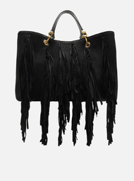 Bolsa Tote Preta Suede Grande Franjas