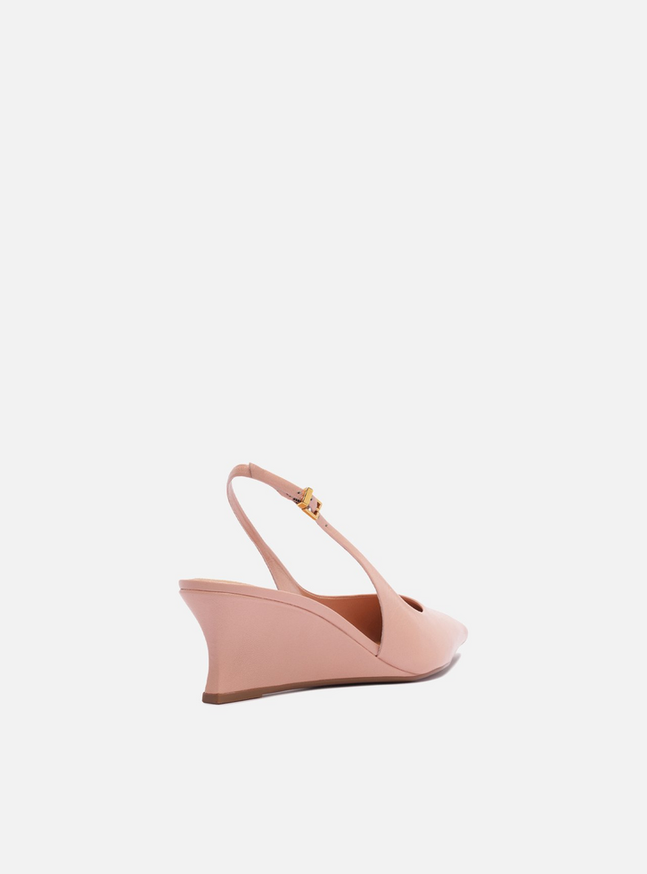 Scarpin Rosa Soft Couro Salto Baixo Anabela Slingback