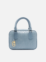 Bolsa Bowling Azul Arezzo Couro Tressê Média