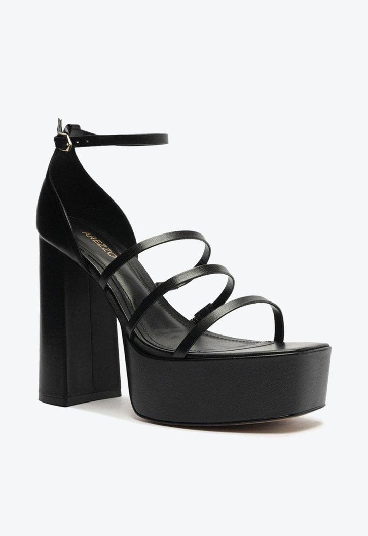 Sandália Meia Pata Preta Arezzo Couro Tiras