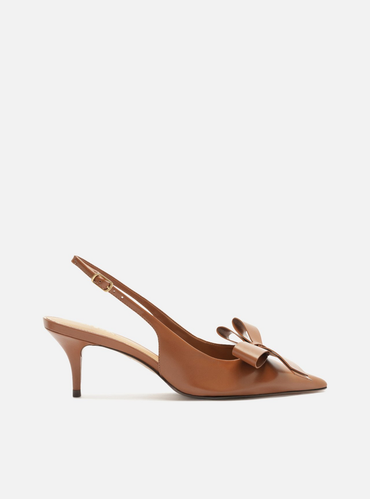 Scarpin Vermelho Couro Salto Fino Laço Slingback