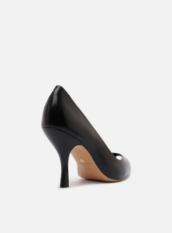 Peep Toe Preto Couro Salto Alto Fino
