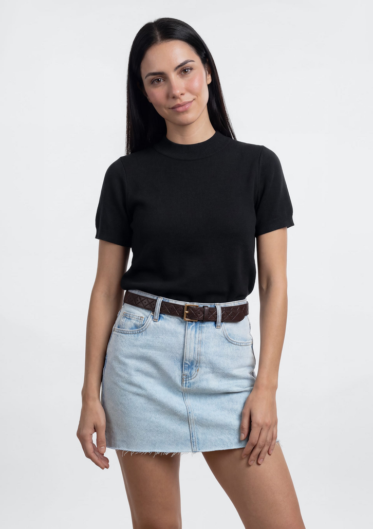 Blusa Preta Hering Feminina Manga Curta Em Tricô
