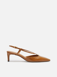 Scarpin Marrom Couro Salto Médio Slingback Elo
