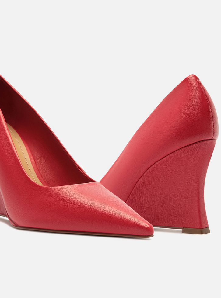 Scarpin Vermelho Couro Salto Anabela Bico Fino