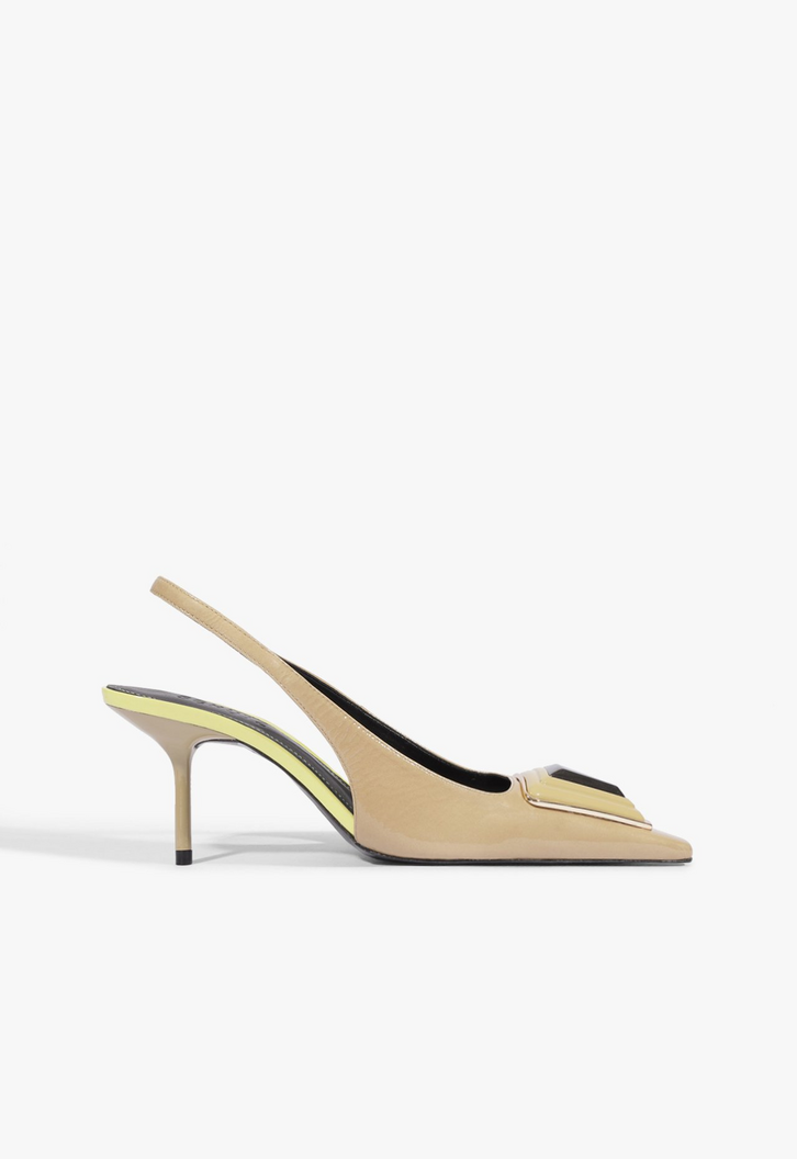 Scarpin Schutz Slingback Bico Fino Couro Verde Oliva
