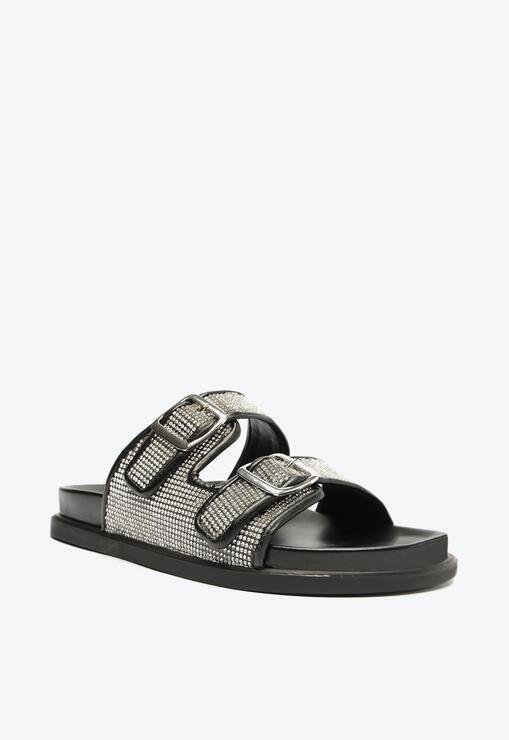 Sandália Papete Flatform Pedras Preta