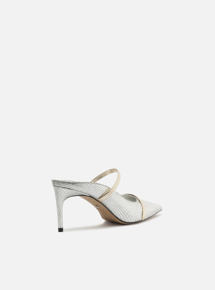 Mule Prateada Skin Salto Fino Tiras