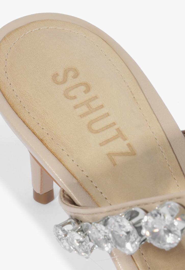 Sandália Mule Salto Médio Glam Bege