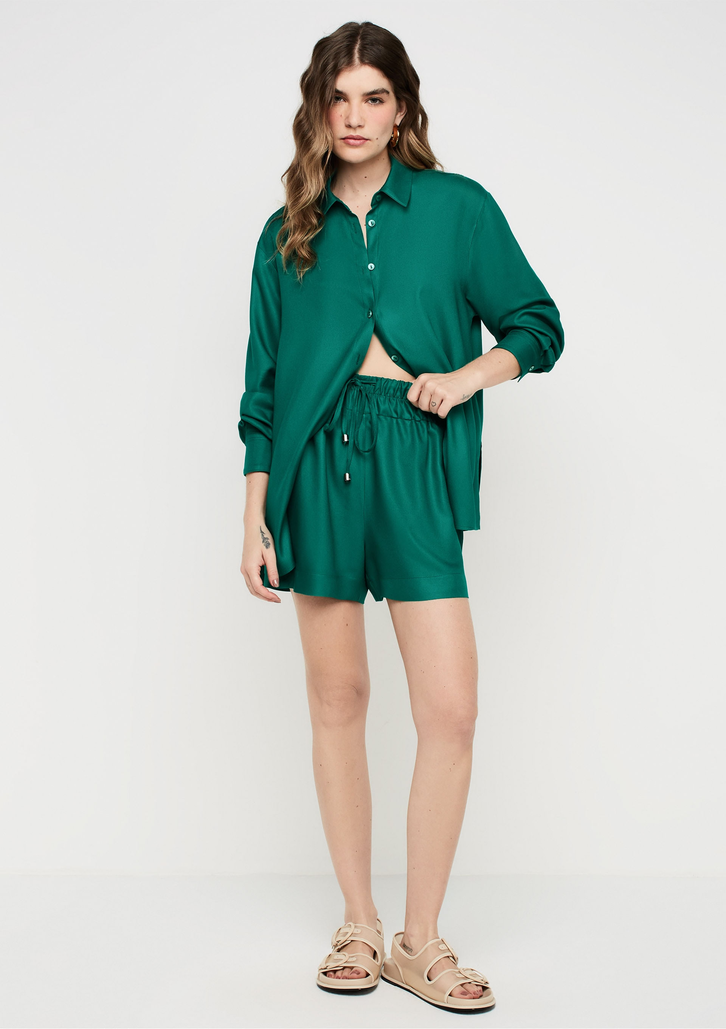 Camisa Reta Verde Escuro Dzarm Em Viscose Sarjada
