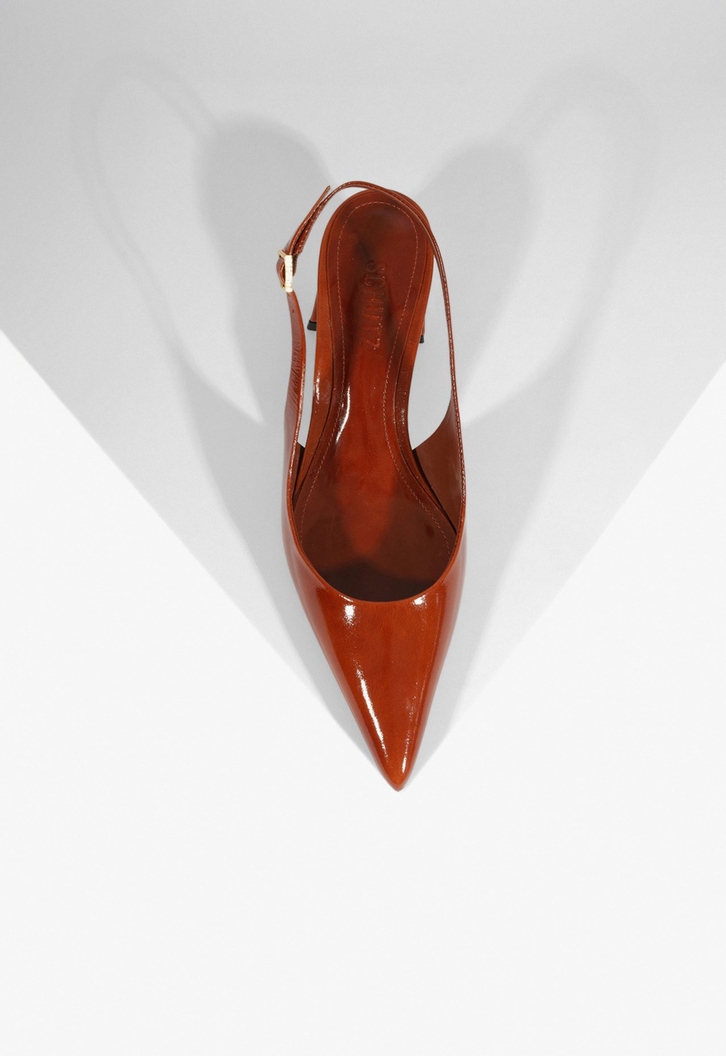 Scarpin Slingback Rhonda Mid Couro Marrom