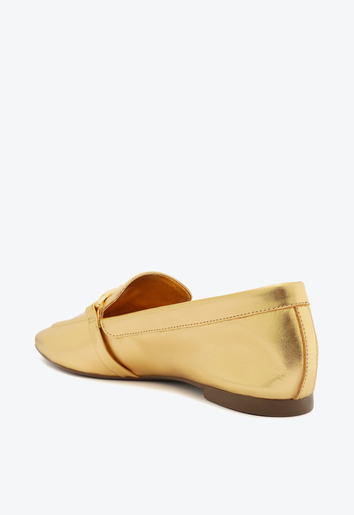 Sapato Mocassim Couro Enfeite Dourado