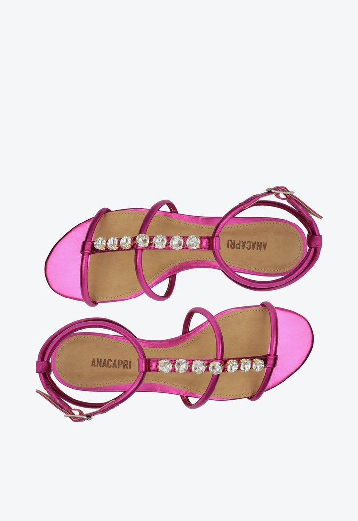 Rasteira Gladiadora Rosa Pink Metalizada Anacapri Pedraria