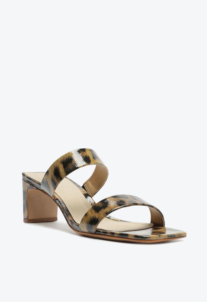 SANDÁLIA MULE SALTO COURO ANIMAL PRINT MARROM