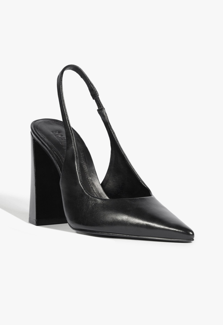 Slingback Couro Salto Alto Bloco Preto