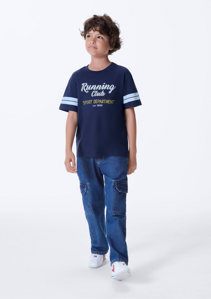 Camiseta Infantil Azul Hering Menino Oversized Estampada