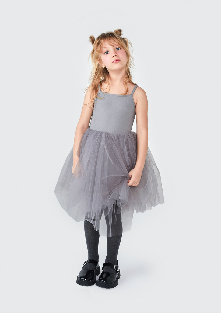Vestido Cinza Hering Kids Curto Infantil Em Tule