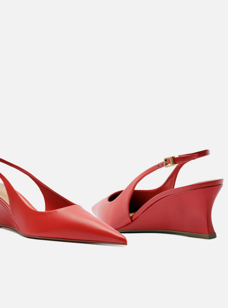 Scarpin Vermelho Couro Salto Baixo Anabela Slingback