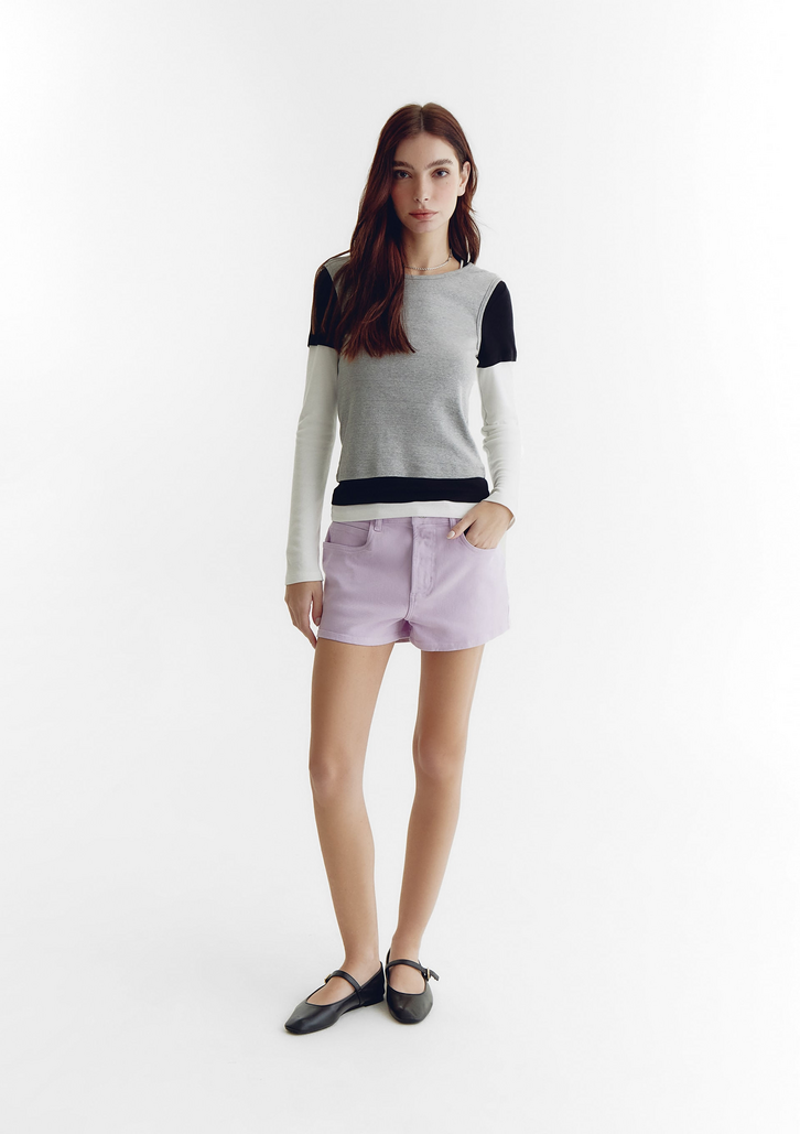 Shorts Roxo Hering Feminino Cintura Média em Sarja