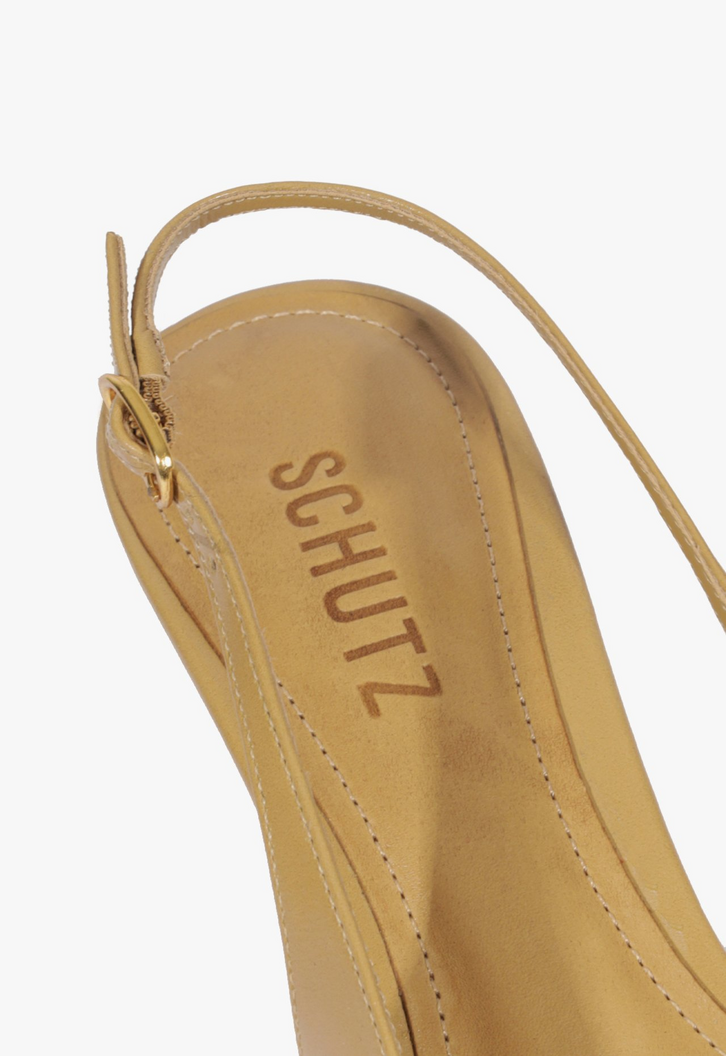 Scarpin Slingback Salto Mini Couro Enfeite Bege
