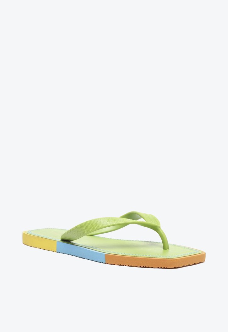 Chinelo De Dedo Verde Brizza Sola Multicolorida Bico Quadrado Square