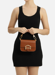 Bolsa Tiracolo Marrom Couro A001 Pequena Pedrarias