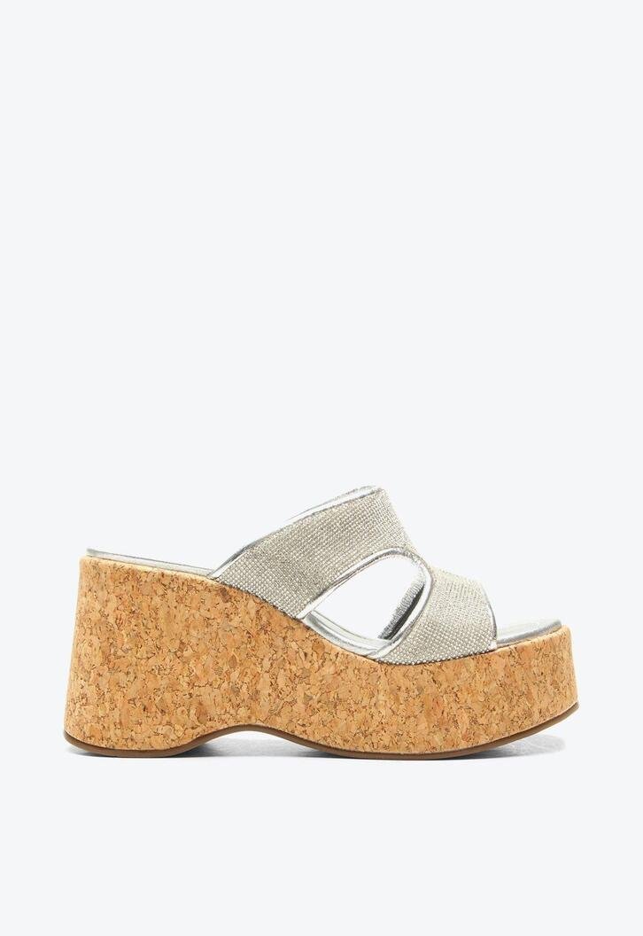 Tamanco Plataforma Benim Prata Glam
