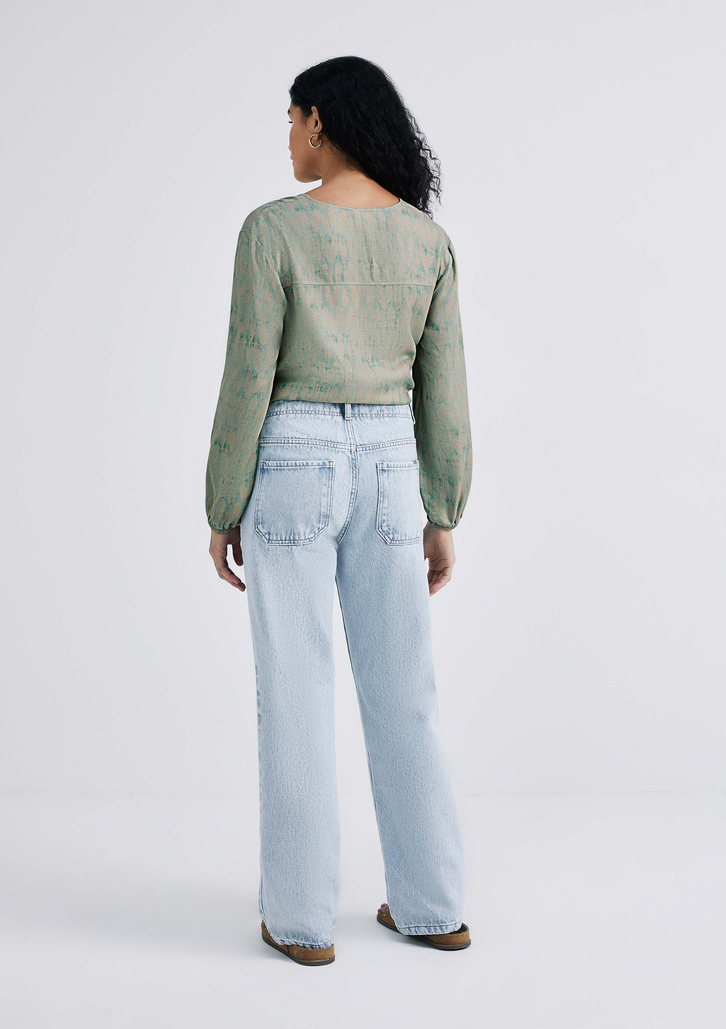 Calça Jeans Azul Claro Hering Feminina Wide Leg Cintura Alta