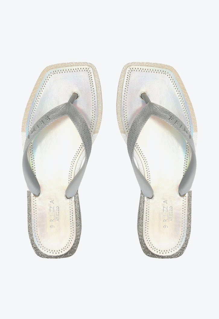 Chinelo De Dedo Prata Brizza Glitter Square